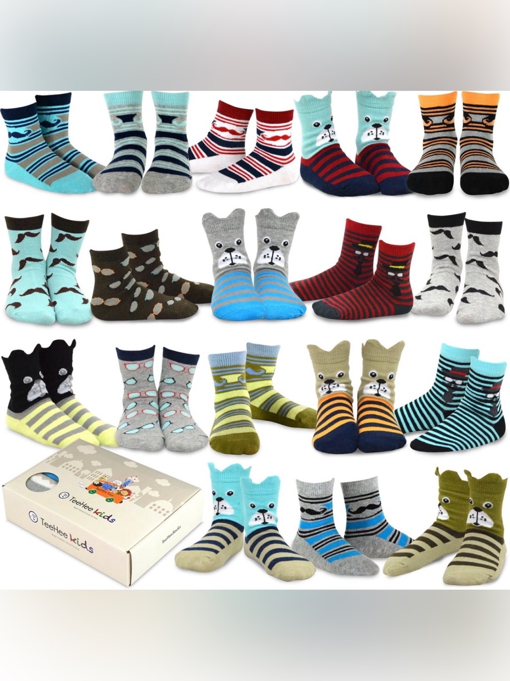 NIB TeeHee Boys Gift Box 18 Pair Fun Animal Cotton Crew Socks